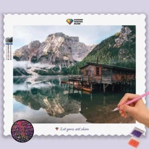 Mountains house and lake