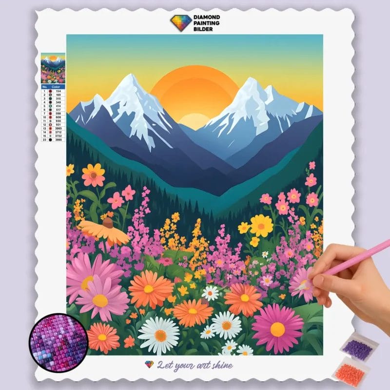 Flowers, Sunrise at Mountains