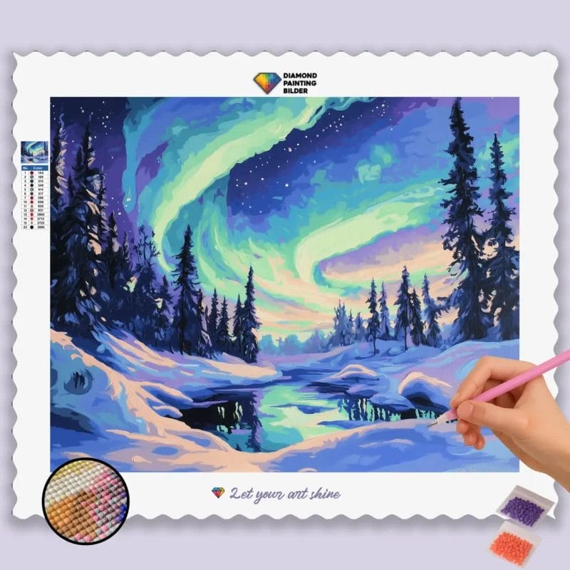 Nordlichter über verschneiter Landschaft