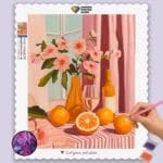 Exotische Orangen und Blumen