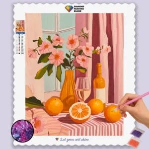 Exotische Orangen und Blumen