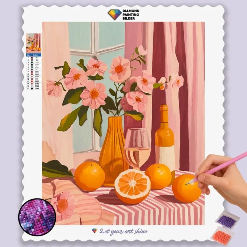 Exotische Orangen und Blumen