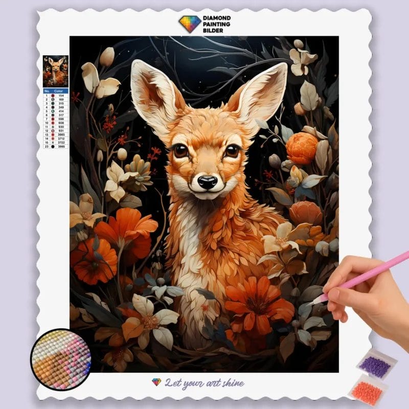 Cute Baby Deer and Flowers