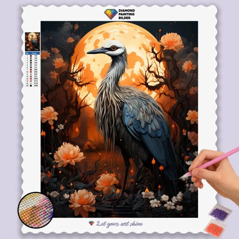 Crane and Flowers