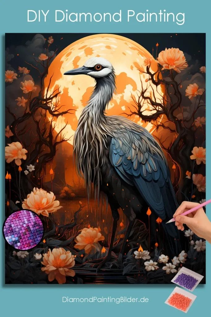 Crane and Flowers