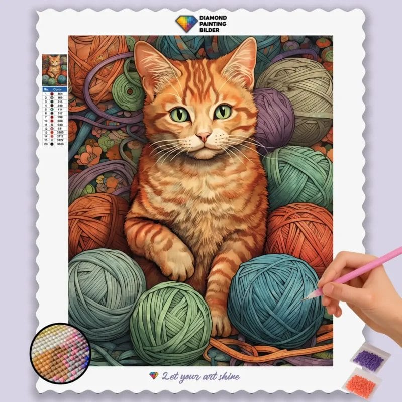 Cat with Yarn Balls
