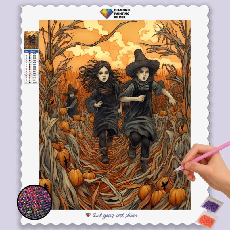 Witches running in Field