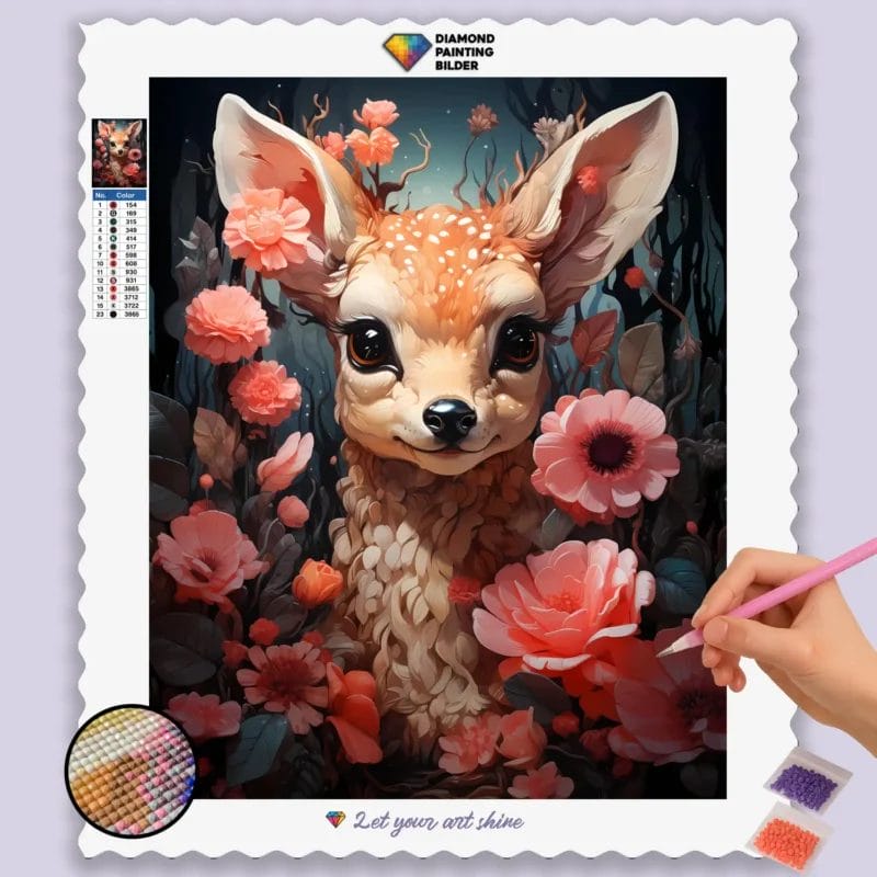 Cute Deer and Flowers