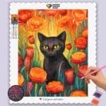 Black Cat and Flowers