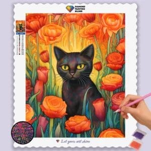 Black Cat and Flowers