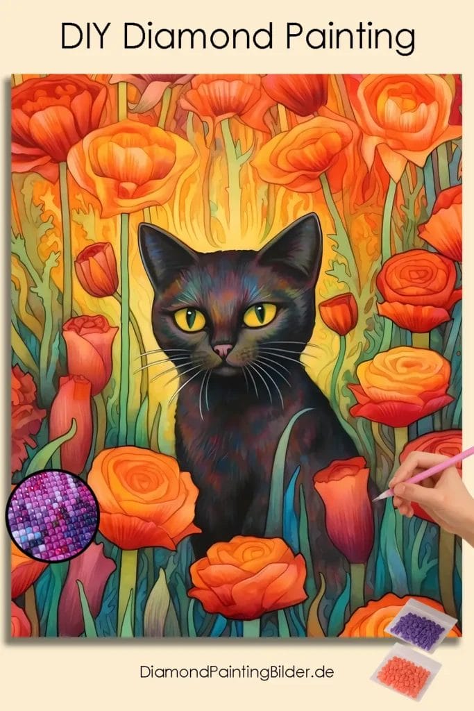 Black Cat and Flowers