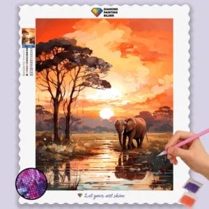 Elephant in Jungle Sunset