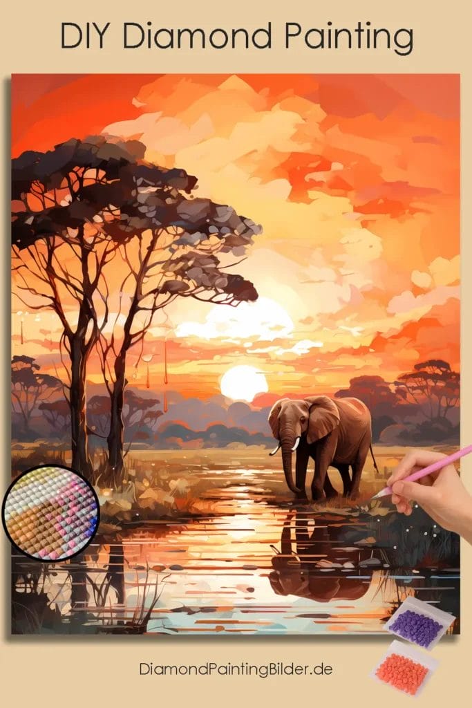 Elephant in Jungle Sunset