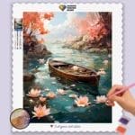 Flowers and Boat in a Lake
