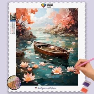 Flowers and Boat in a Lake