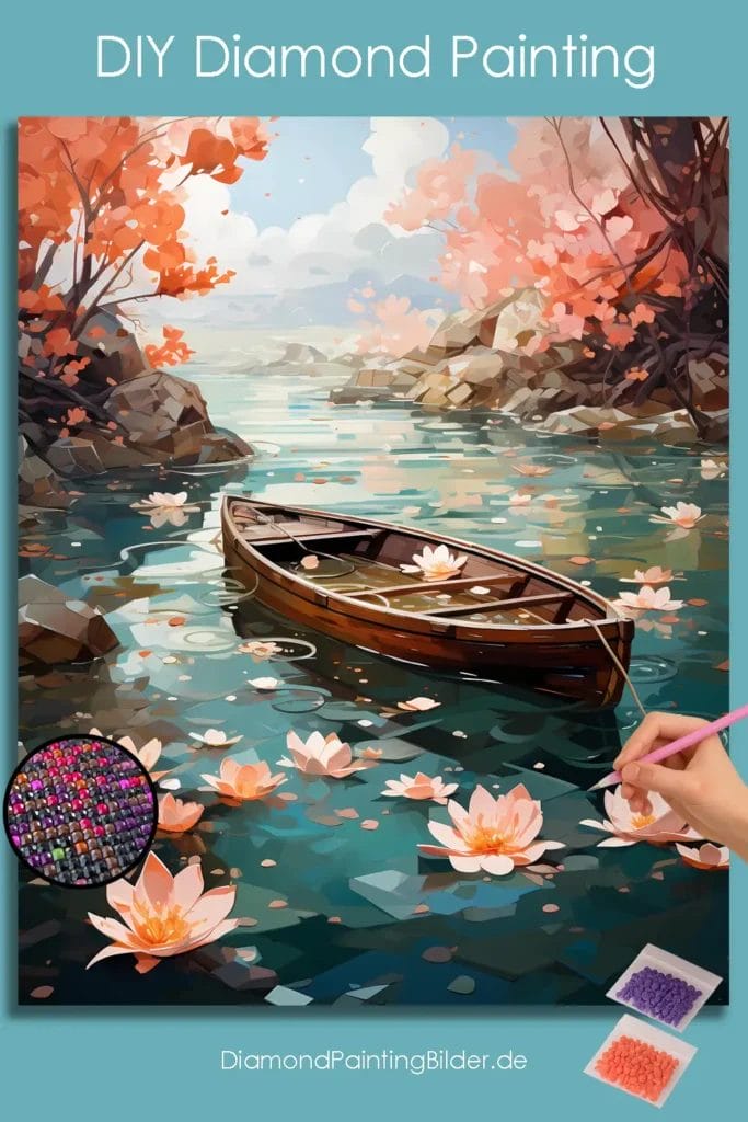 Flowers and Boat in a Lake