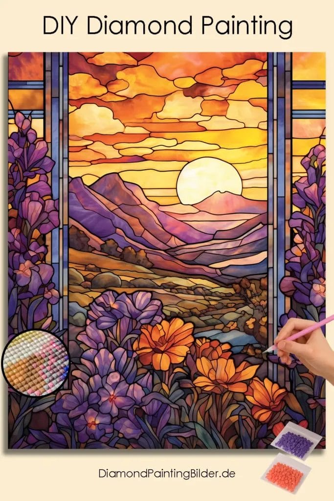 Sunrise in Mountains Stained Glass