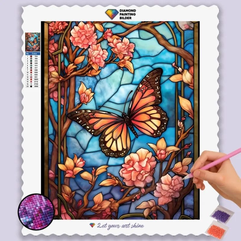 Butterfly and Flowers Stained Glass